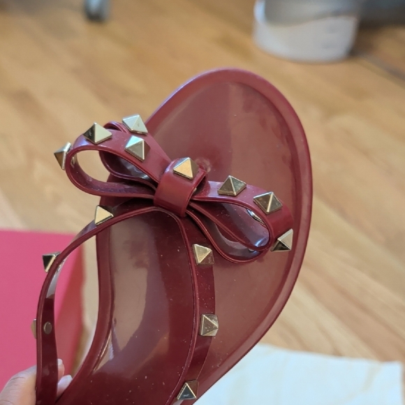 Valentino Red Studded Bow Sandals - Picture 3 of 8